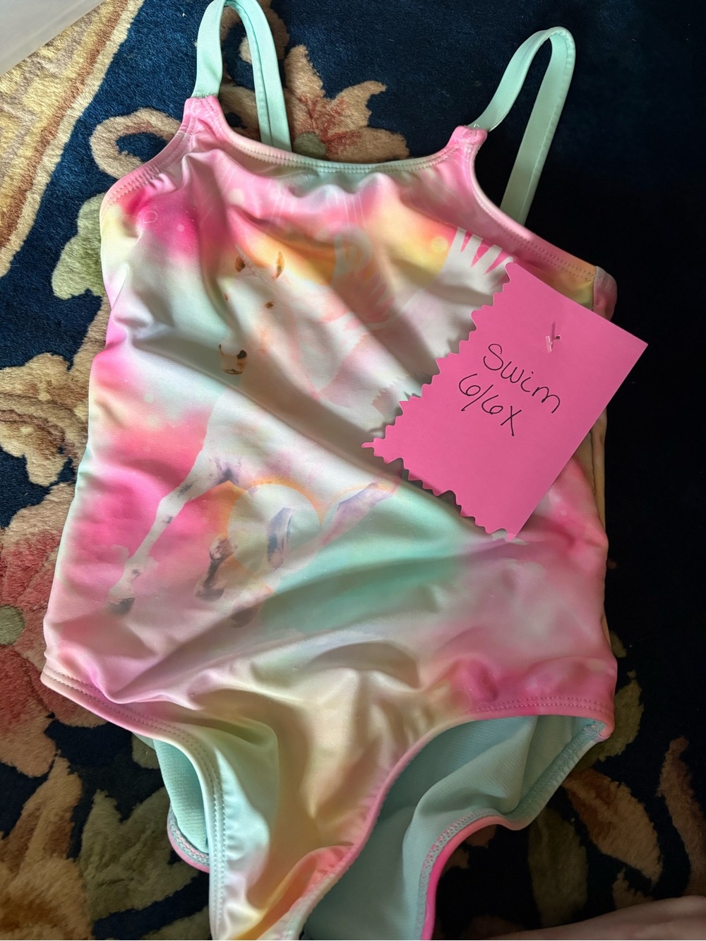 Girls' Pastel Unicorn One-Piece Swimsuit - Pink & Mint